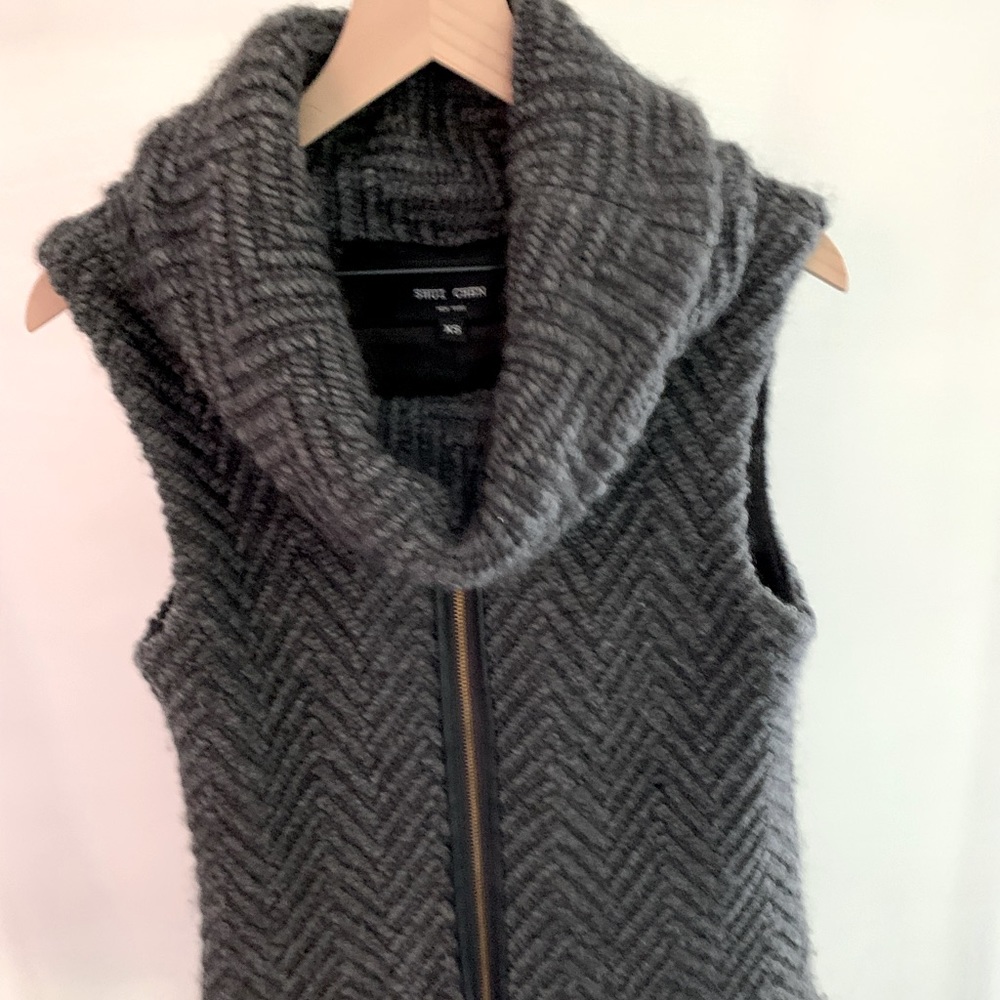 Shui Chen Chunky Knit Wool Alpaca Blend Poncho Pullover Vest